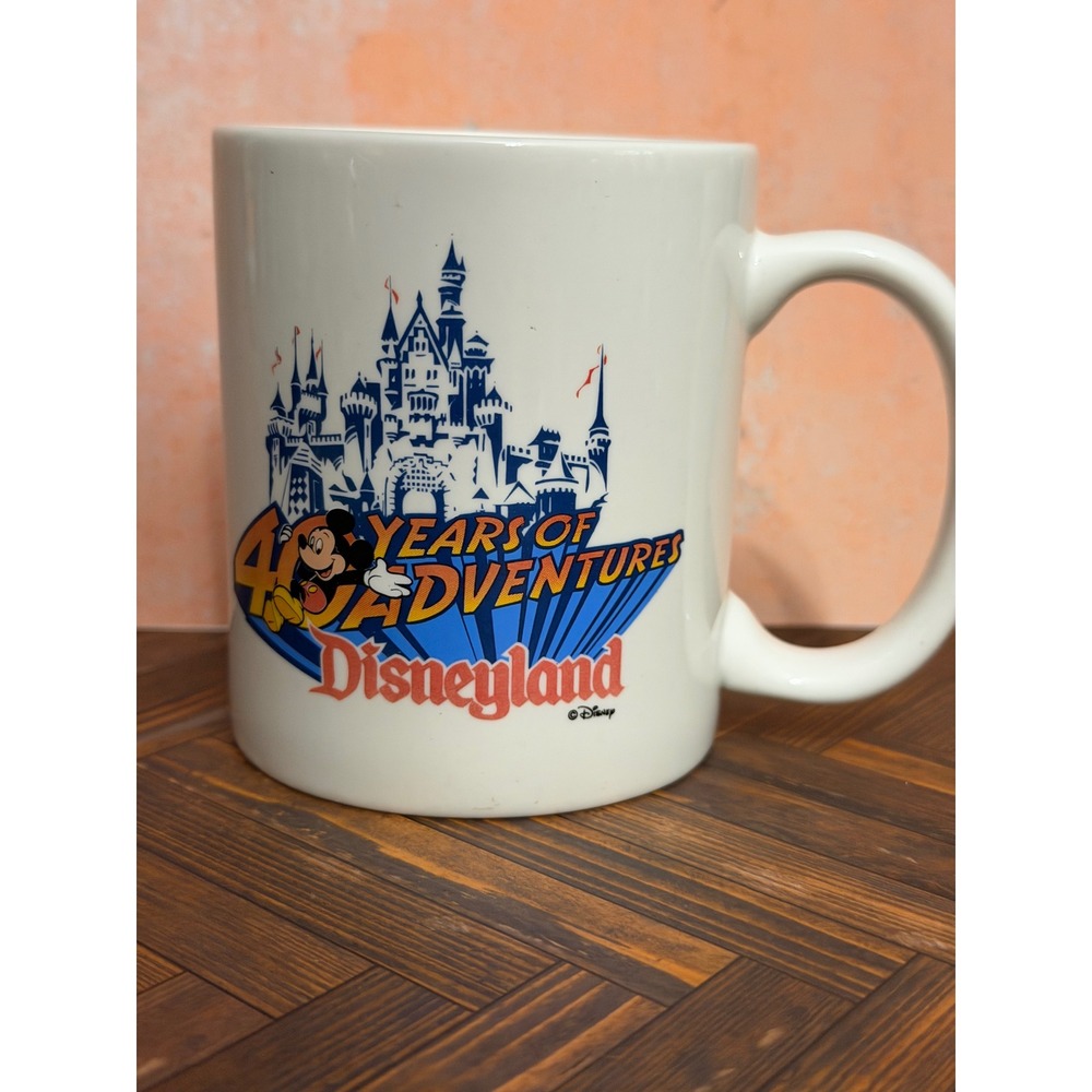 Vintage Disneyland 40 Years of Adventures Mickey Mouse Coffee Mug White 1995